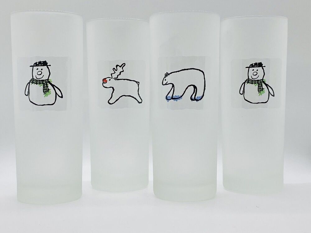 4-Vintage Dartington Designs Frosted Tumblers Winter Holiday Drinking Glasses